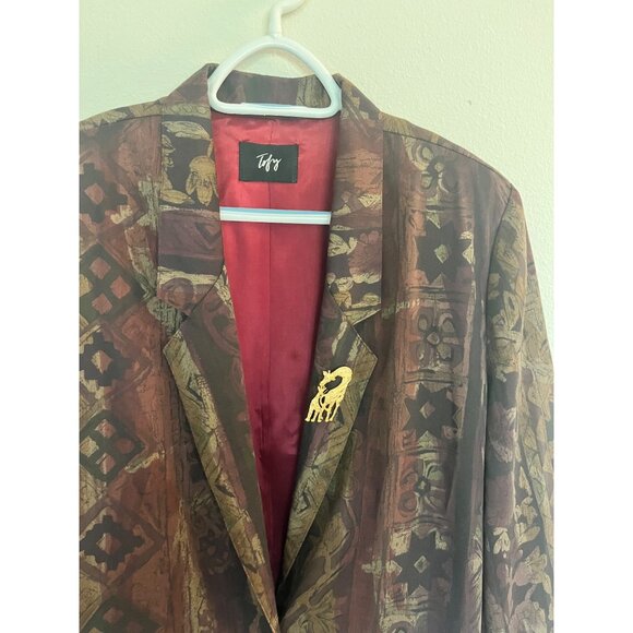 Vintage Tofy Blazer With Ornate Pattern & Red Lining Womens Medium - Picture 4 of 9